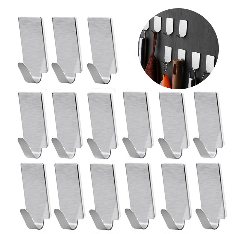 6/12pcs Stainless Steel Heavy Duty Self-Adhesive Hook Wall Hooks