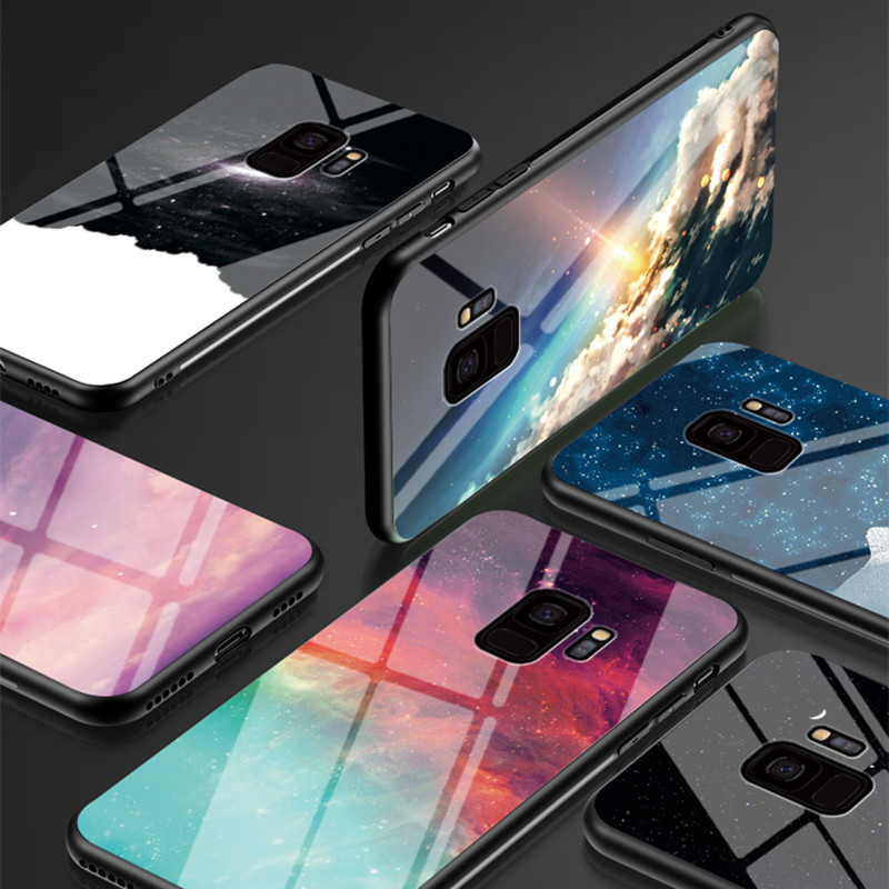 Zeallion Cho [Samsung Galaxy S8 S9 Plus S7 Edge Note 10 Plus 8 9] Kính Cường Lực Màu Gradient Bầu Trời Đầy Sao Sang Trọng Ốp Điện Thoại Ốp Lưng Bảo Vệ Chống Va Đập Chống Rơi