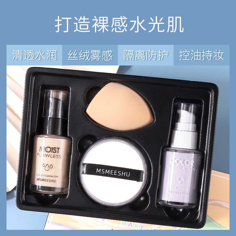 Phấn Phủ Tự Nhiên & Kem Nền Trang Điểm Dạng Lỏng Bộ Trang Điểm Làm Đẹp Che Khuyết Điểm