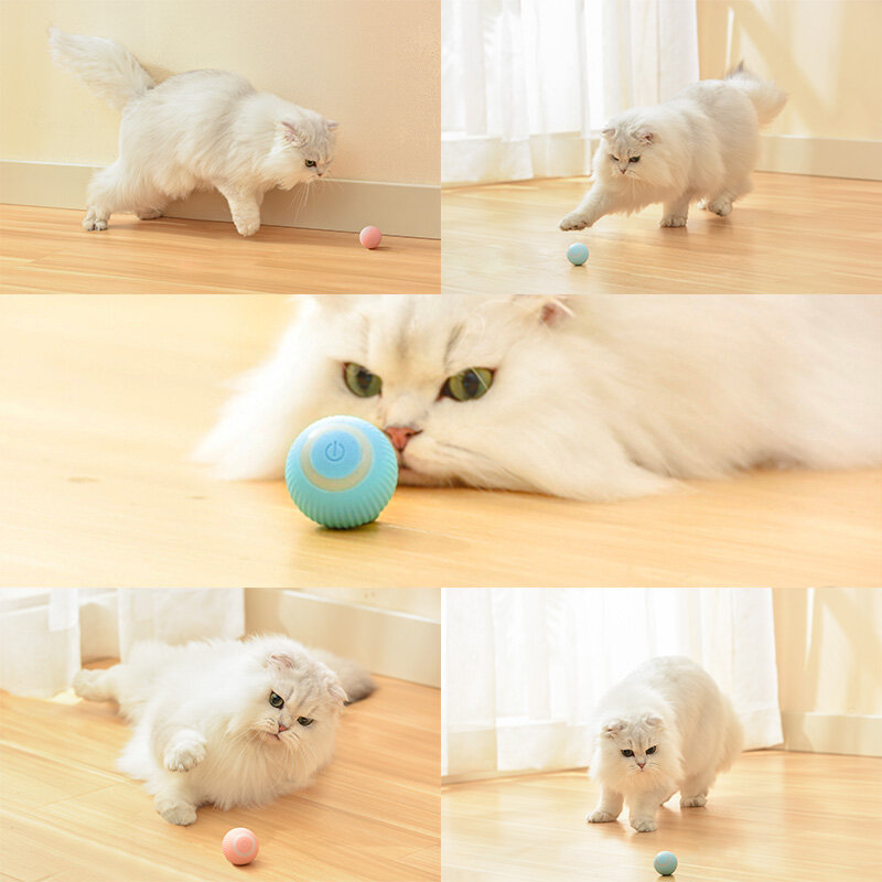 HamshMoc Interactive Cat Toy Ball Smart Electric Automatic Rolling Ball Led For Cat Intelligent Teaser Pet Toy USB Charge Kitten