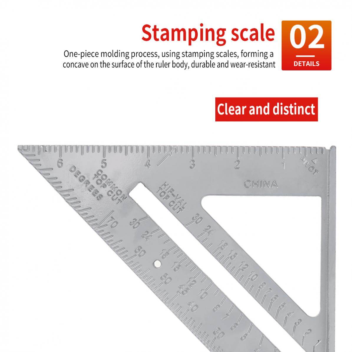 7 Inch Aluminum Alloy Triangle Ruler Angle Protractor Metric Imperial Woodwork Measuring Tool