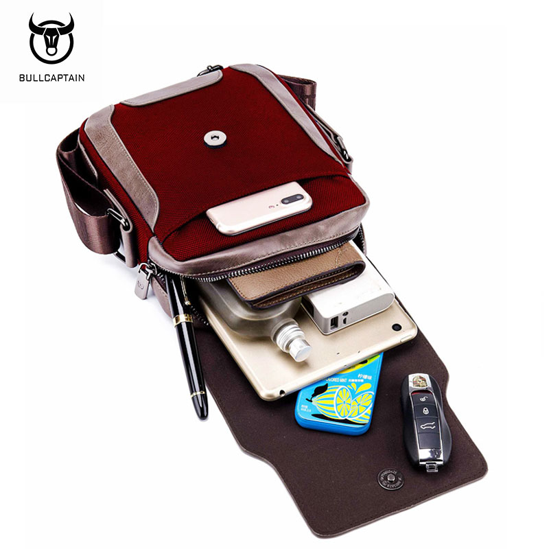 Bullcaptain Đeo Vai Da túi đưa thư nam của thời trang kinh doanh 7.9 inch Túi đựng máy tính bảng đa chức năng thoáng khí chống trầy xước Túi Messenger