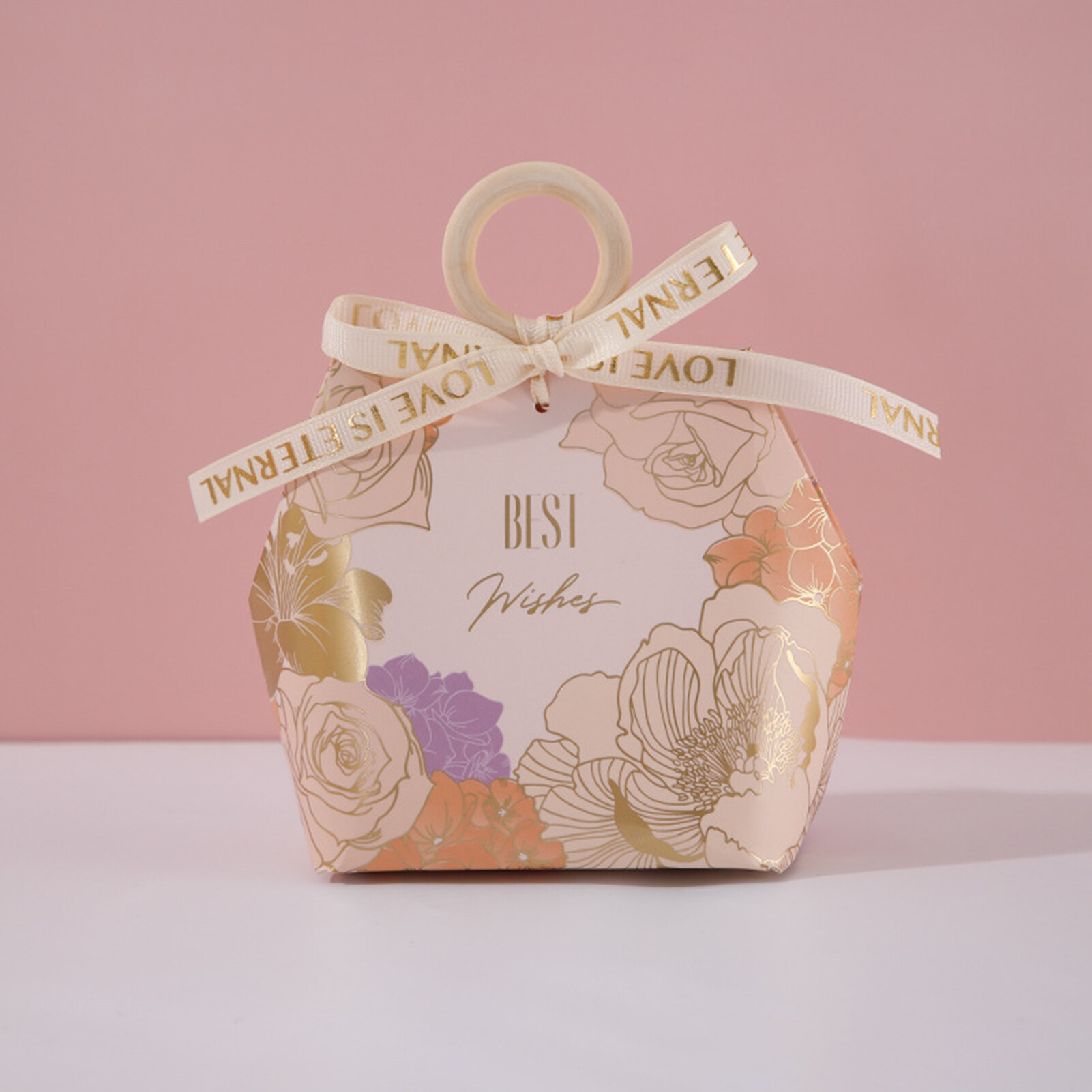 【Gift decoration】1 Set Nice-looking Candy Box Handle Design Paper Flower Pattern Gifts Storage Case for Wedding