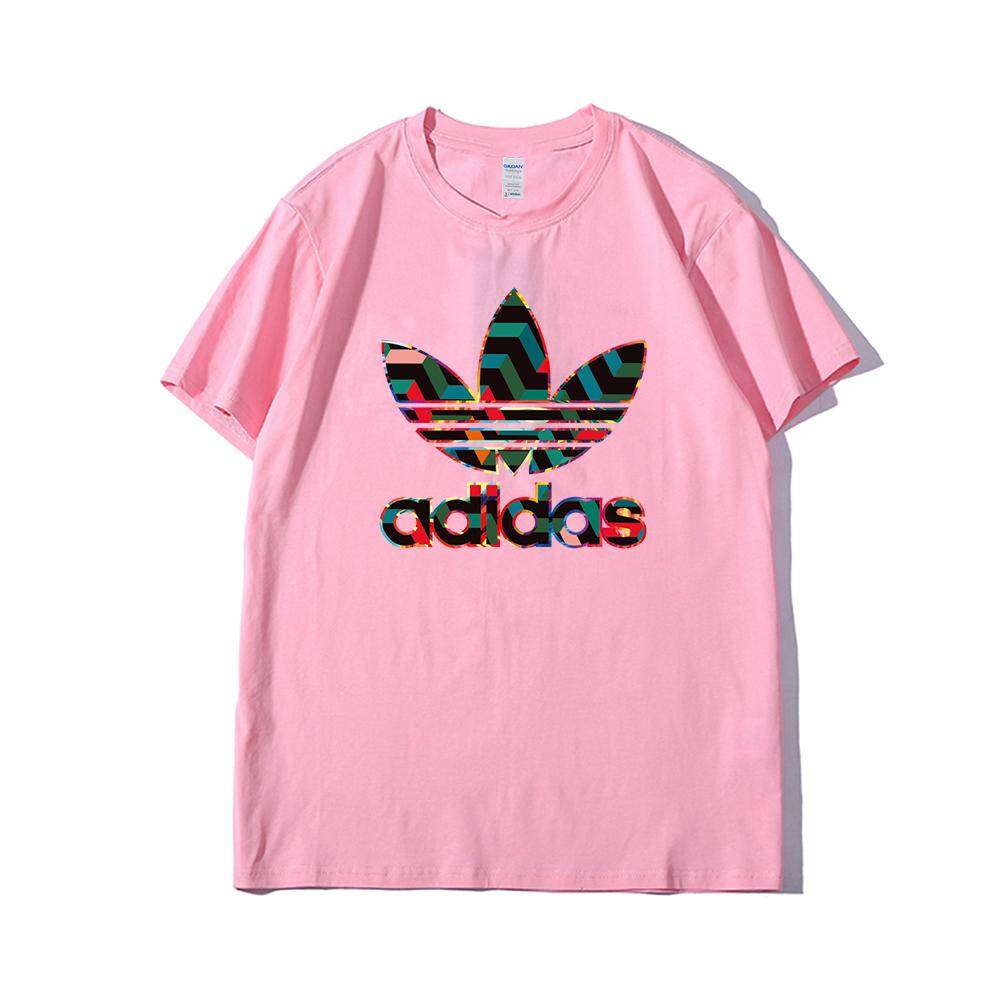 Original_Adidas T-shirt Fashion Terbaru Dicetak Pola Baju Olahraga Pria Wanita O Leher Kasual Murni Baju Lengan Pendek Katun