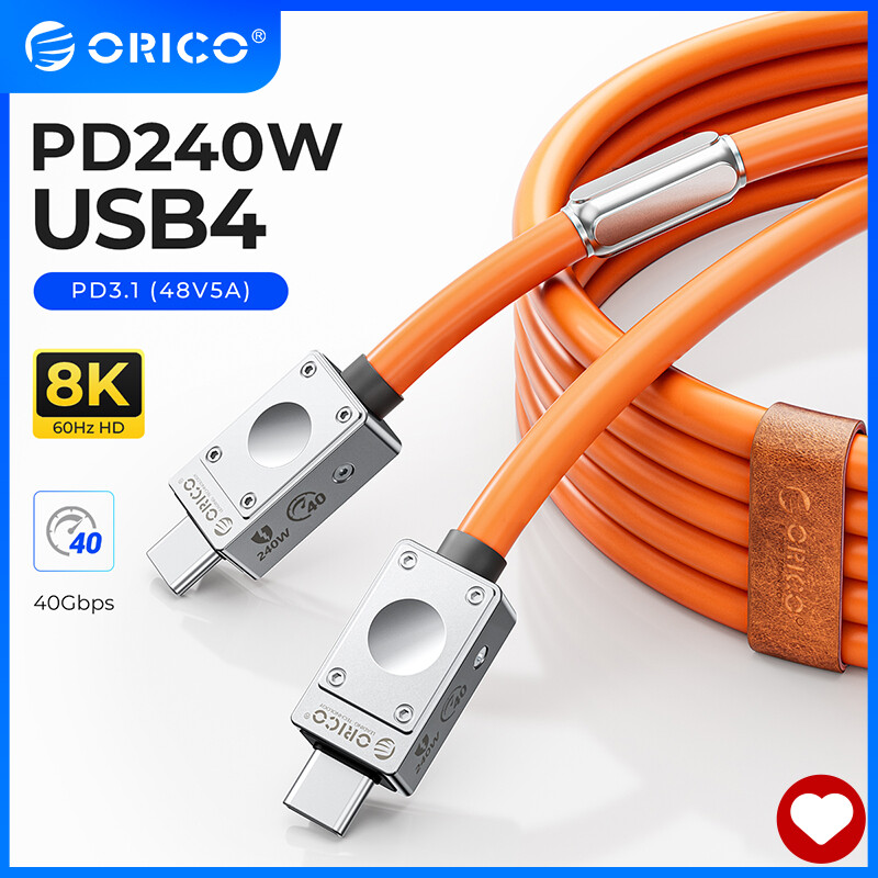 ORICO 40Gbps Cáp 2M, Hỗ Trợ 8K Hiển Thị/20Gbps Truyền Dữ Liệu/240W Sạc USB C Đến USB C Cáp, Cho Type-C MacBook, iPad Pro, Hub, Docking Station, và Nhiều Hơn Nữa-Đỏ/Xanh Dương/Xanh Lá Cây/Xanh Dương