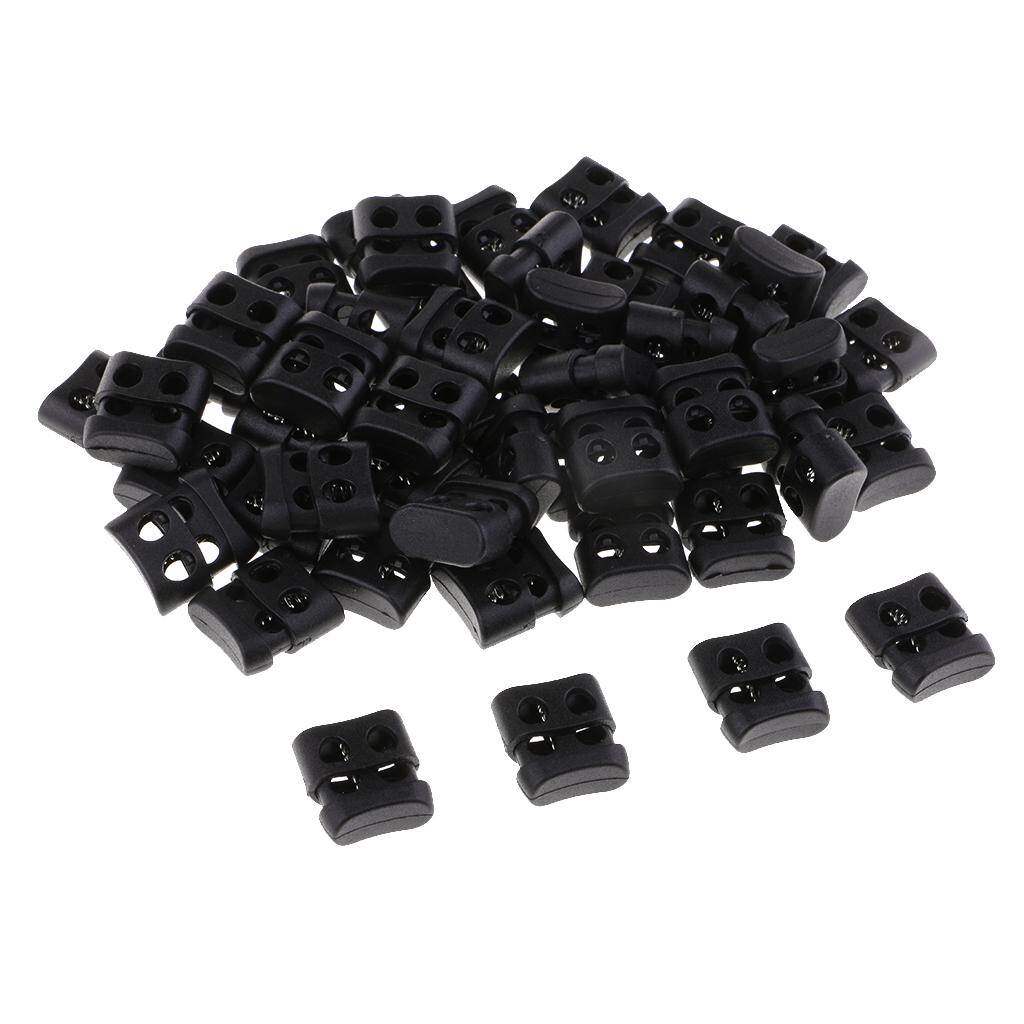 Baoblaze 50 Pieces Black Plastic Double Hole String Cord Locks Drawstring Stops End Buttons