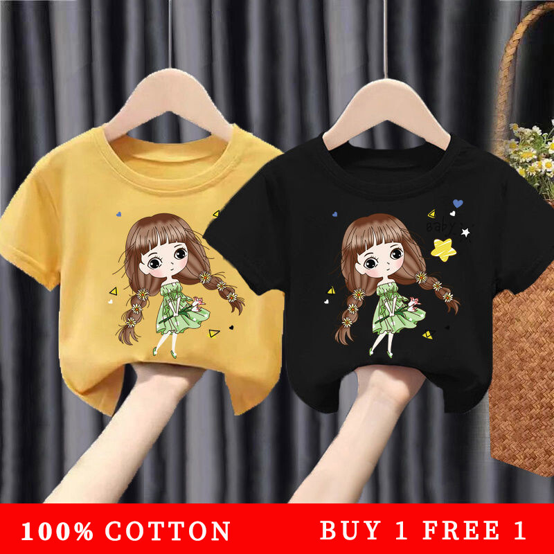 2PCS/set New Casual Cartoon T Shirts for Kids Girls Princess T-Shirts Tee Summer Baby T Shirts Party Wear Clothes 3 5 7 8 10 Years