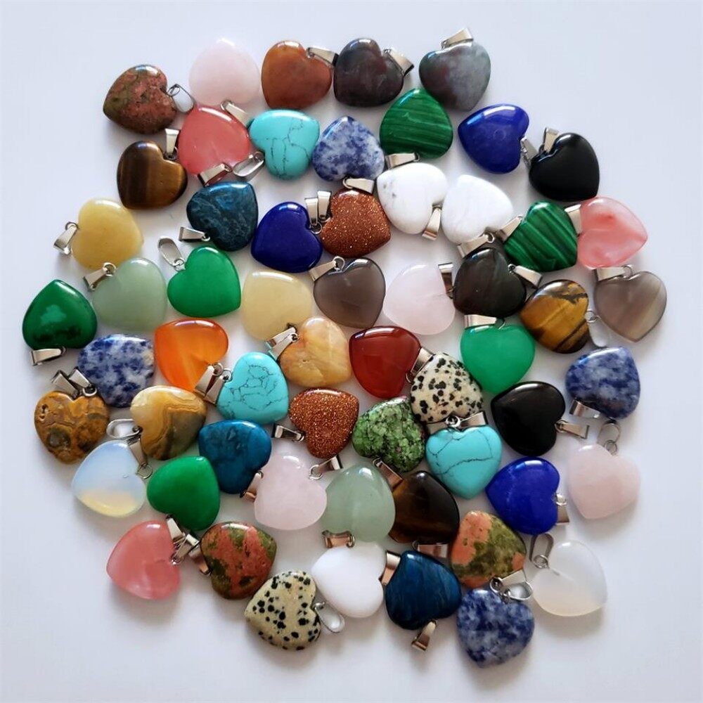 Good Quality Assorted Heart Natural Stone Charms Pendants for Jewelry Making 20mm Fashion Gift