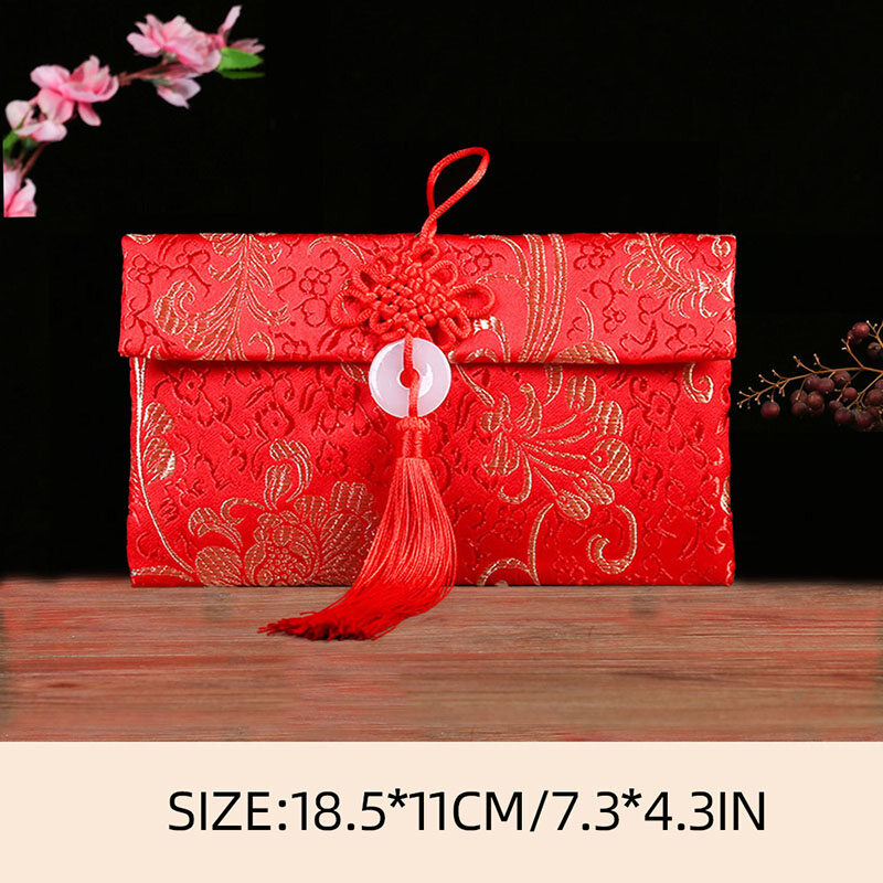 Houseeker 2024 CNY Money Red Packets Dragon and Phoenix Wedding Engagement Gift Money Bag Brocade Red Envelopes
