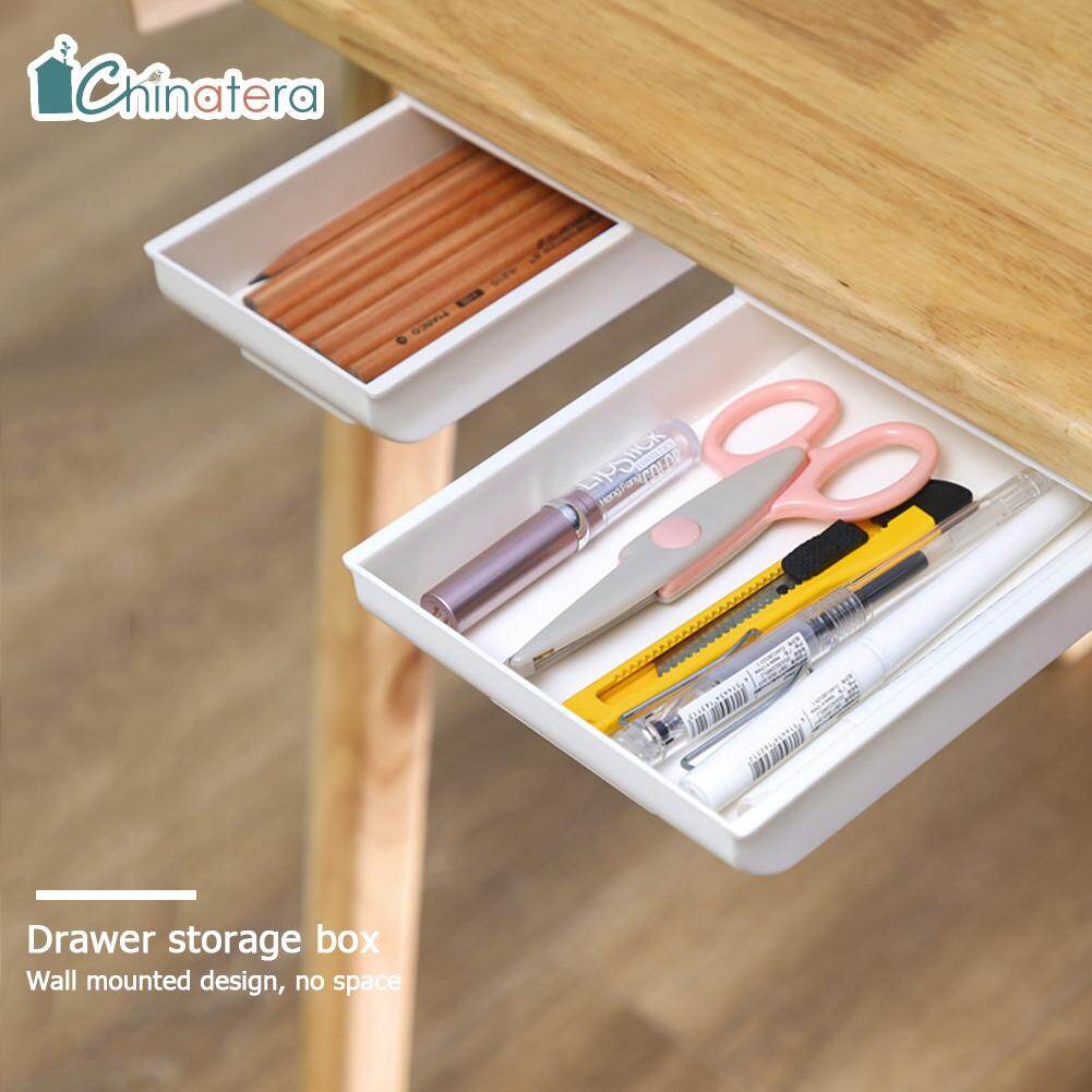 [Chinatera] Self-adhesive Table Drawer Storage Box ABS Plastic Hide Under Desk Desktop Sundries Student Stationery Pencil Organizer Tray Box