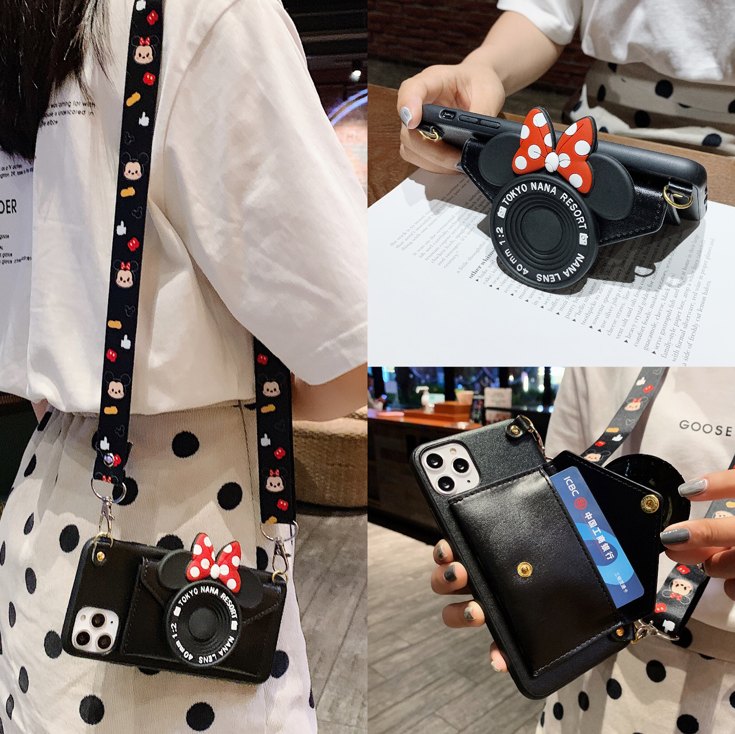 3D Cute Cartoon Camera Case Wallet protective Soft Leather Silicone Strap Crossbody Case For Apple iphone 14 pro max iphone 13 iphone 12 Pro Max iphone 11 Case iphone XS MAX X XR 6s 7 8 Plus Case Casing iphone Case