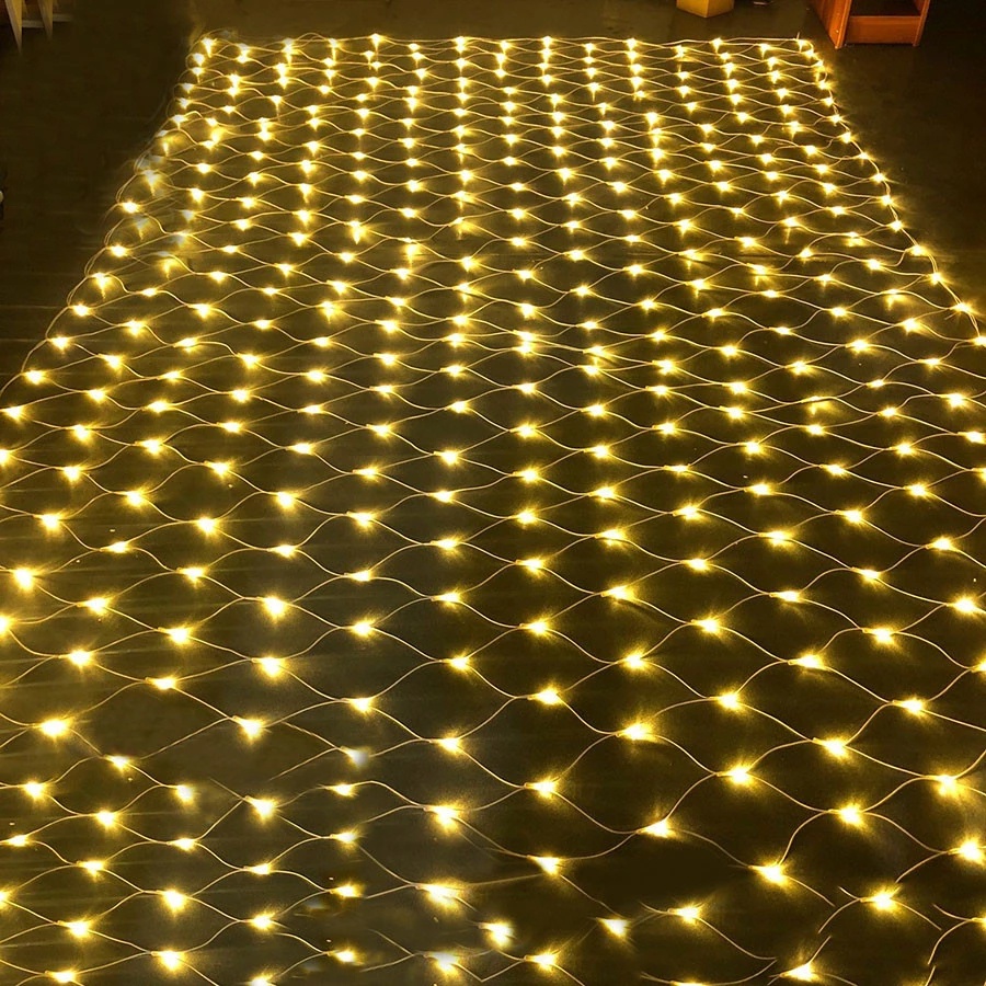 Raya Lampu Christmas LED Curtain String Net Mesh Lights Waterproof Xmas Wedding Party Outdoor Indoor Lamp