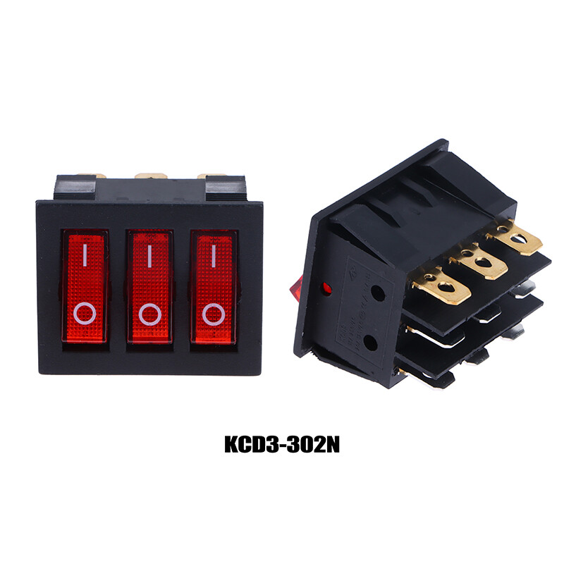 Trailb rocker switch kcd3 red light 3 way black switch 9 pin 2 position on-off on-on 16a 20a 250 125v ac triple power switch