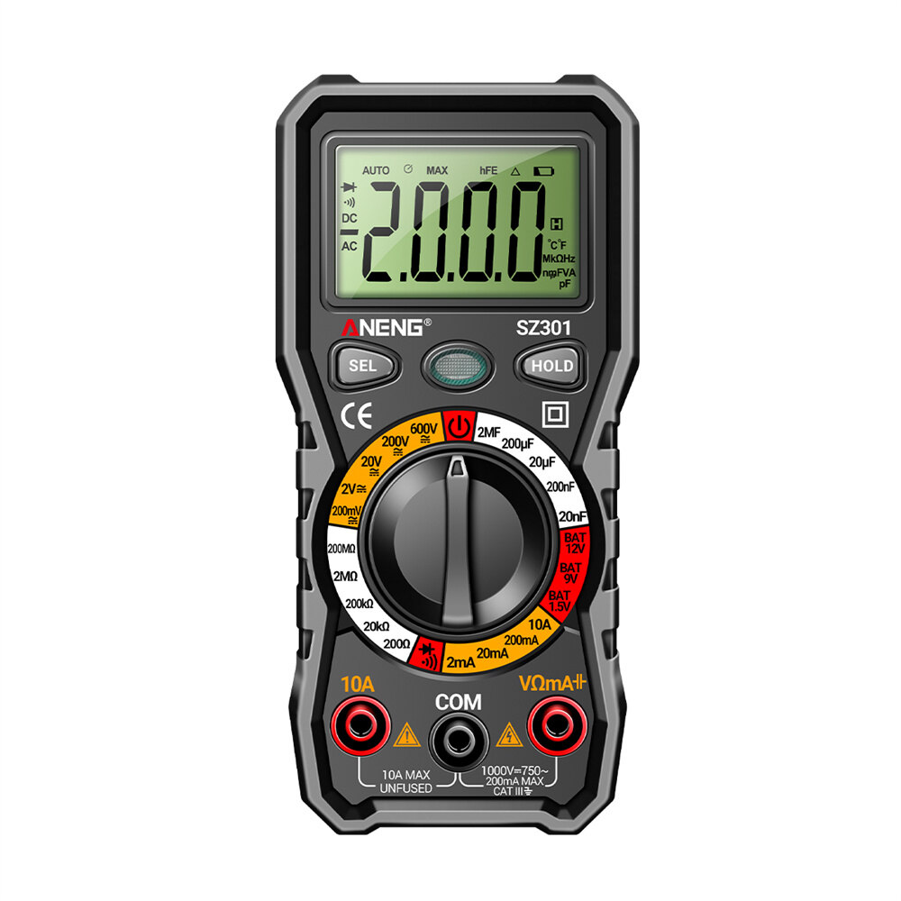 ANENG SZ301 600V Digital Multimeter 2000 Count High-precision Intelligent AC/DC Votage Current Automatic Tester Electrical Resistance Ohm Ammeter Capacitance Meter