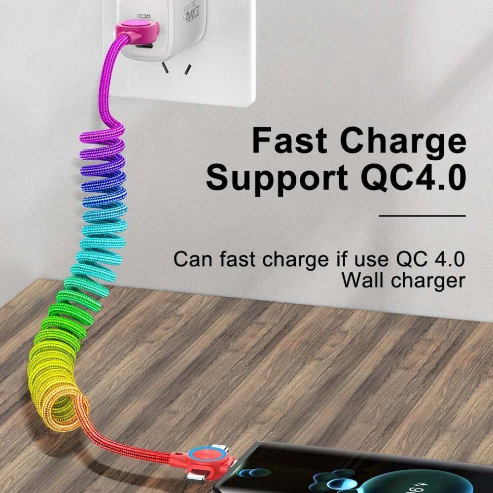 JUNRU3703 Cáp Dữ Liệu Cáp USB 3 In1 Chất Lượng Cao Cáp Lò Xo Cáp Sạc Phụ Kiện Điện Thoại Dây Sạc Nhanh Cáp Dữ Liệu USB Dây Sạc Nhanh Type-C