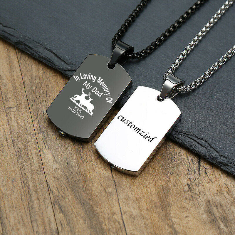 Vnox Personalized Customized Engraving ID Name Men Necklace Pendant Dog Tag Ashes Urn Creamation Stainless Steel