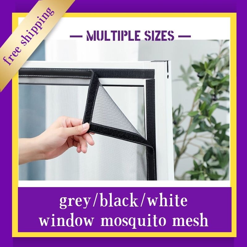 DIY Window Mosquito Net insect Window Mesh Fiberglass Screen Adjustable Window Screen Flies Net with Stick Velcro (Grey/Black/White)