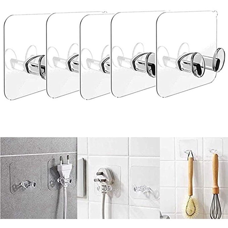 1/5Pcs Trong Suốt Mạnh Mẽ Cắm Móc Đa Năng Nhựa Trong Suốt Dán Móc Cho Phòng Tắm Nhà Bếp Văn Phòng Văn Phòng