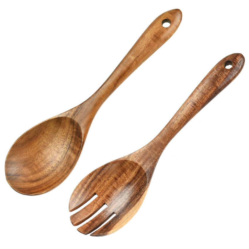 Acacia Wood Salad Spoon And Fork Set Long Handle Kitchenware Large Wooden Spoon Wooden Fork Mixing Fork Spoon