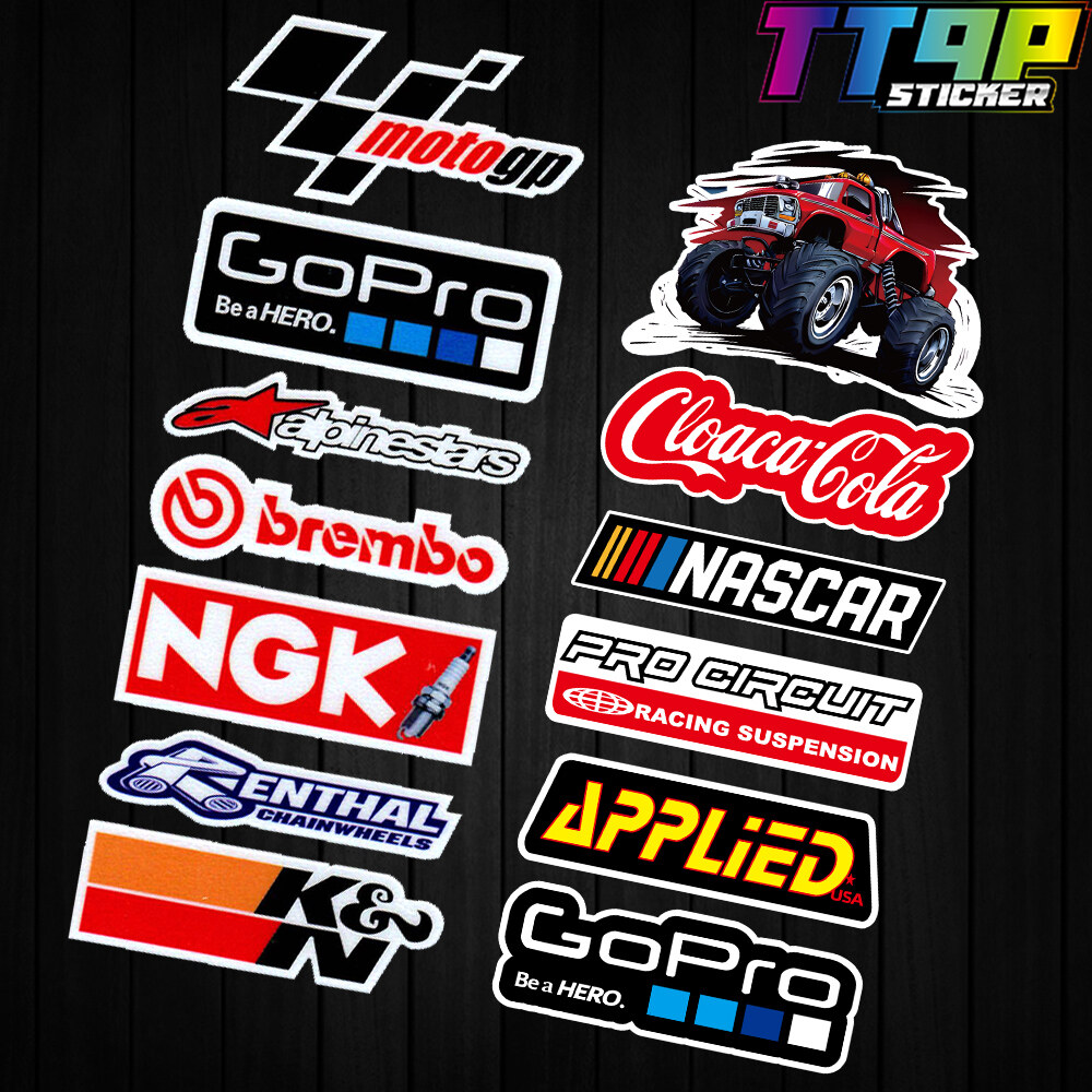 2 SET Reflective Motorcycle Side Strip Bike Helmet Sticker MOTUL Arai GoPro NGK Brembo Coco-Cola Element Decorative Waterproof Stickers Suitable for Yamaha Honda Suzuki Ducati