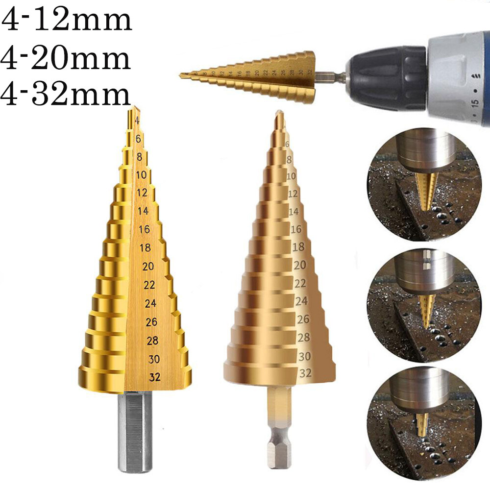 3X Large HSS Step Titanium Cone Drill Hole Cutter Bit Set Tool 4-12/20mm 3-12mm 