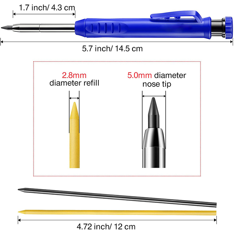 Solid Carpenter Pencil Set Woodworking Tools Mechanical Pencil 3 Colors Refill Construction Job Tools Carpentry Marking Scriber