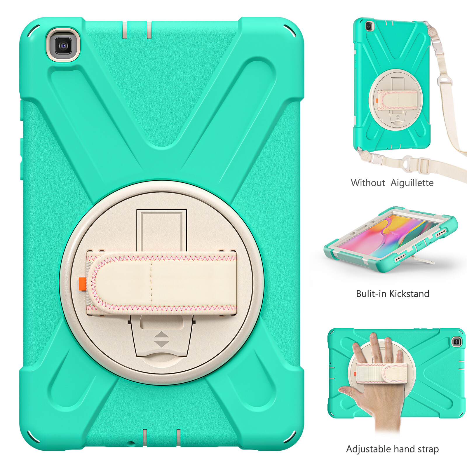 Cover for Samsung Galaxy Tab A 8.0 2019 (T290/T295) Case PLUS - Shockproof Heavy Duty Full Body Protective 8-inch Tough Bumper with Kickstand, Shoulder Strap for SM-T290 SM-T295