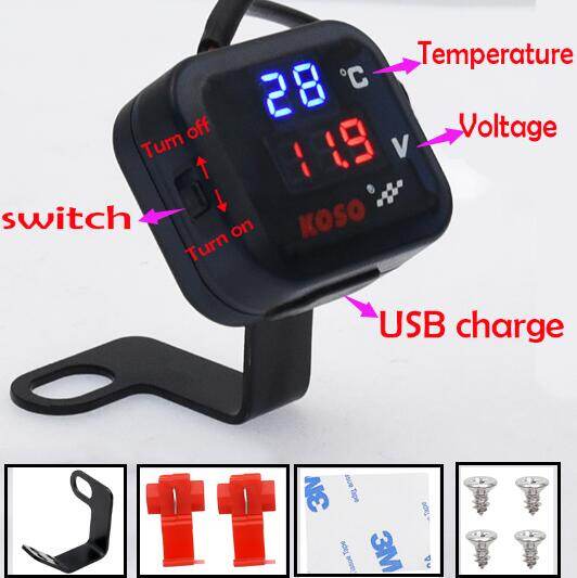 Đồng hồ Koso mini vuông 3 chức năng đo nhiệt độ, báo volt tích hợp sạc điện thoại-INTL
