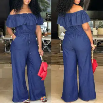off the shoulder denim playsuit