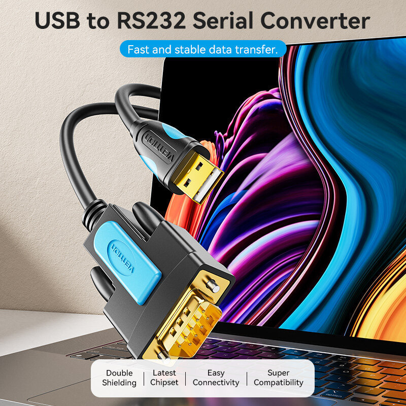 Vention USB để RS232 Bộ chuyển đổi nối tiếp tương thích với Windows 8/8.1/10/11 MacOS Linux kết nối máy tính máy in