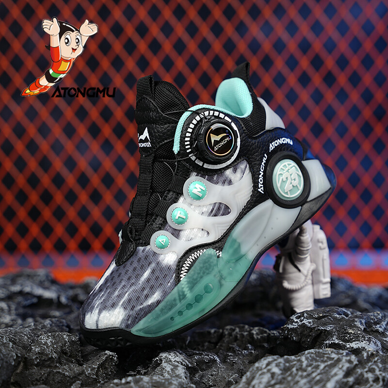 Boys' Shoe Summer 2023 New Children's Basketball Shoe Rotating Button Boys' Breathable Shoe Boys' Sports Shoe