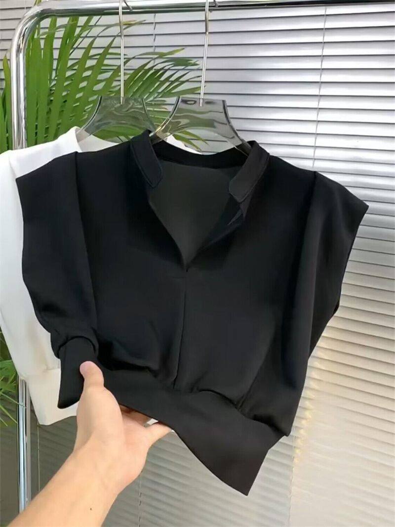 Áo Thun Nữ Tay Ngắn Mùa Hè hợp thời trang chữ V Áo có cổ không tay cinched Hàn Quốc