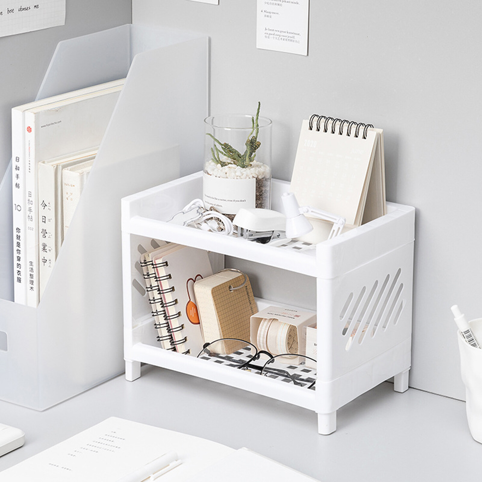 Laca Storage Shelf Double Tiers Multi-Function Plastic Cosmetic Sundries Organizer for Home