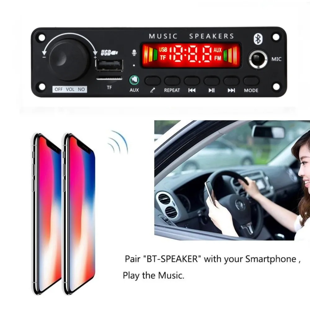 150W DIY Amplifier Bluetooth Decoder Board 12V 6.5mm Microphone FM Radio TF USB Car Audio Music Player Speakers Volume Control