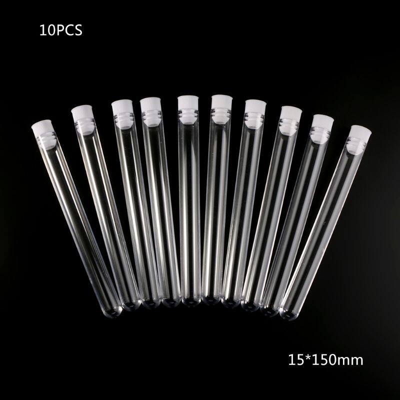 10Pcs Plastic Test Tubes Lab Test Tool With Screw Cap Transparent 15 * 150mm