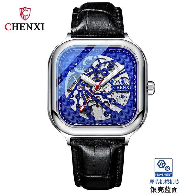 CHENXI brand men's watch square high-end new automatic mechanical watch luminous hollow mechanical men's waterproof watch