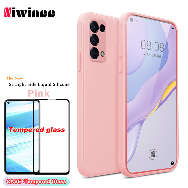 For OPPO Reno 5 6 6Z  8 5G 8T 10 5G 7 Pro 5G 7Z 8Z 5G8 10 Pro 5G Pro Plus Pro+ 5G 11 Pro 5G Phone Casing Straight Square Edge Silicone Case With Carema Protection Shell And Tempered Glass Case Soft With Colorful Liquid Silicone Back Cover