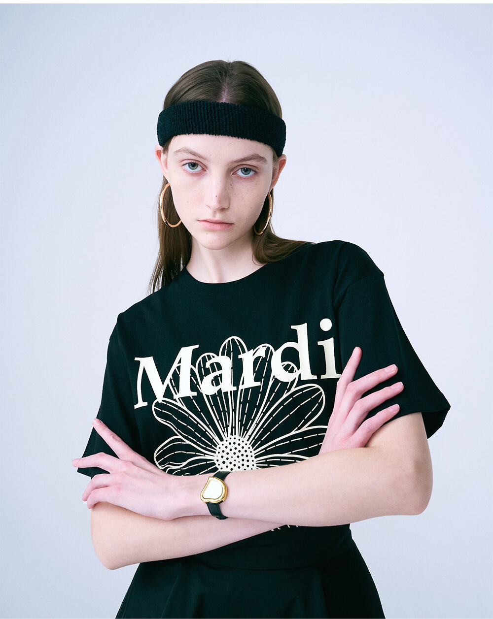 Mardi Mercredi short-sleeved T-shirt daisy flower round neck loose tide