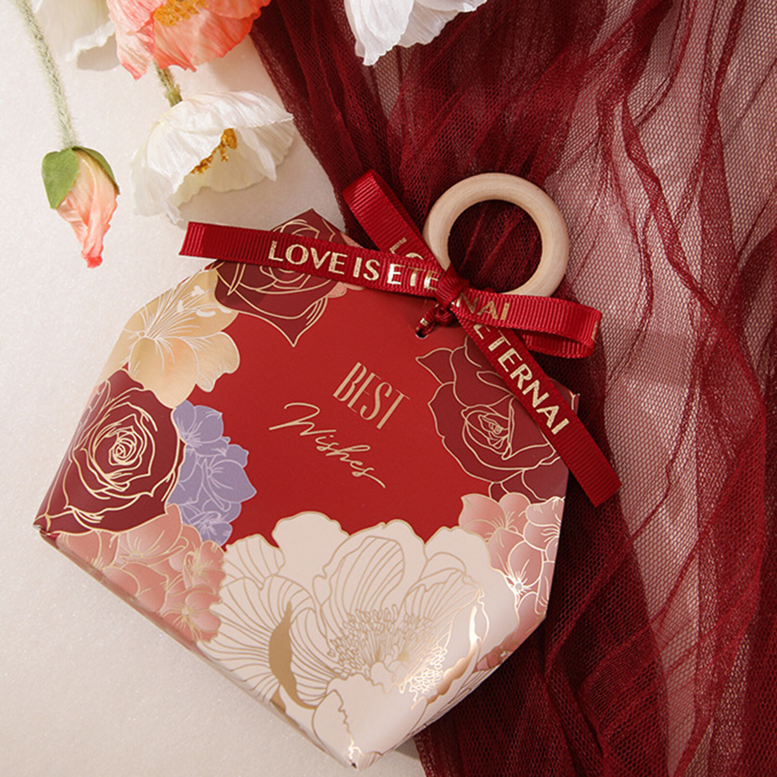 【Gift decoration】1 Set Nice-looking Candy Box Handle Design Paper Flower Pattern Gifts Storage Case for Wedding