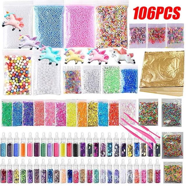 106 Pack Making Kits Supplies For Slime DIY Handmade Color Foam Ball Granules Slime Making Material Set
