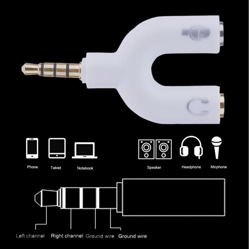 3.5mm Audio Microphone Earphone Splitter Connector Mic Headset Jack Converter Plug Adapter For Mobile Phone Tablet PC