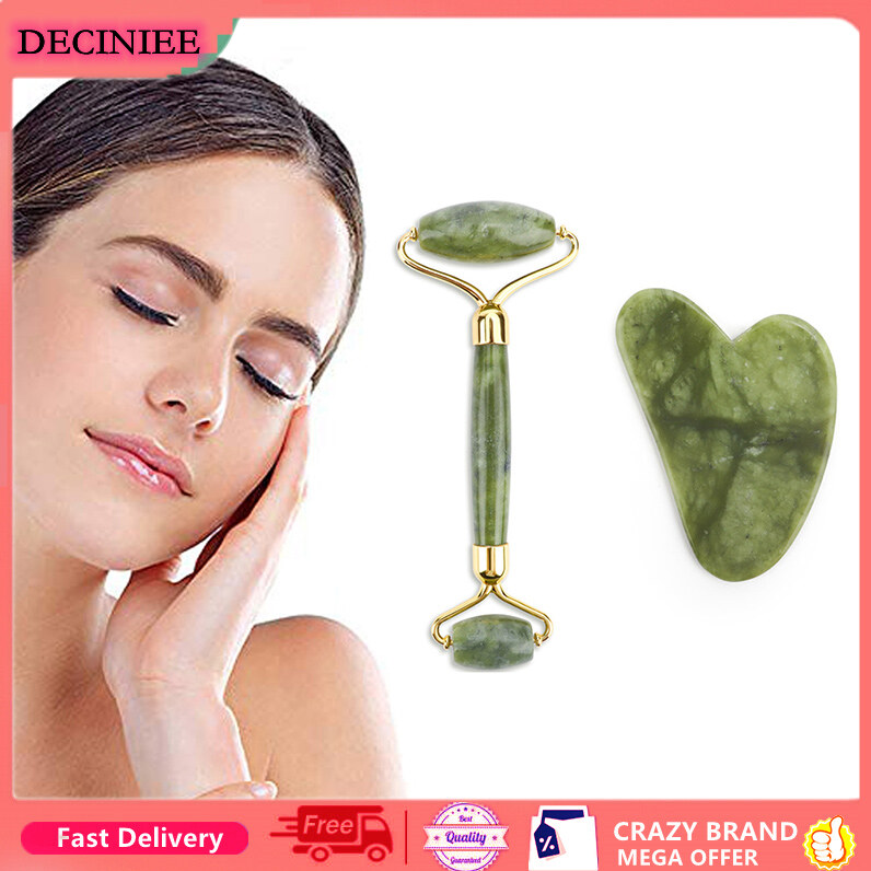 Double Heads Jade Roller Face-lift Set Natural Xiuyu Facial Massage Roller Guasha Board Set Body Slim Neck Thin Skin Care Tools
