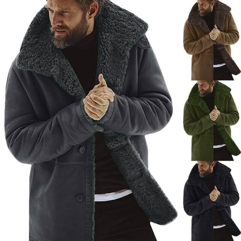 Redcloud Men Coat Thick Winter Warm Plush Lapel Long Sleeve Fluffy Jacket Fleece Outwear