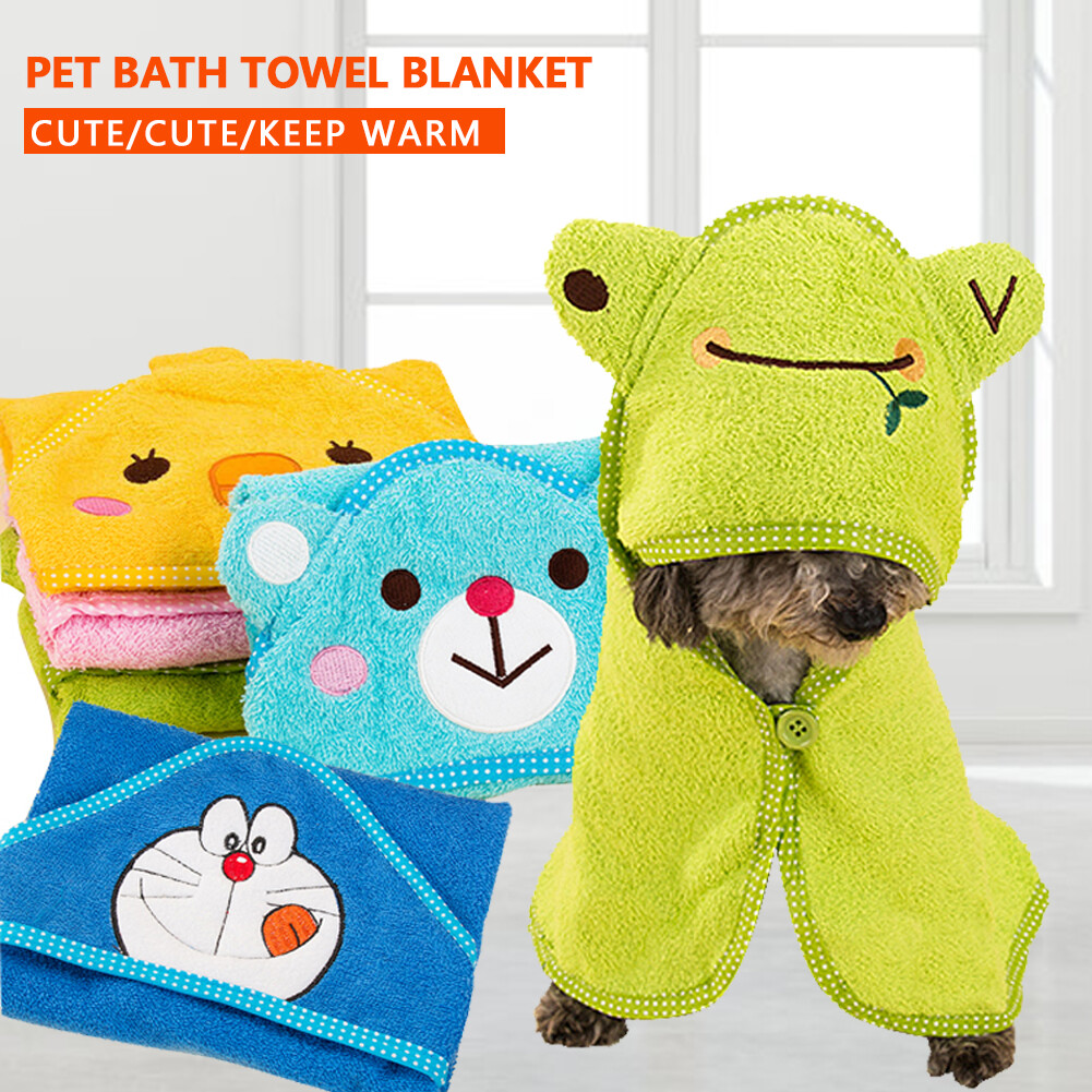 Cute Pet Dog Bath Towels Puppy Dogs Cats Absorbent Towel Quick-drying Bath Soft Towel Cartoon Water Absorption Bathrobes Wiping Cloth Pet Supplies
