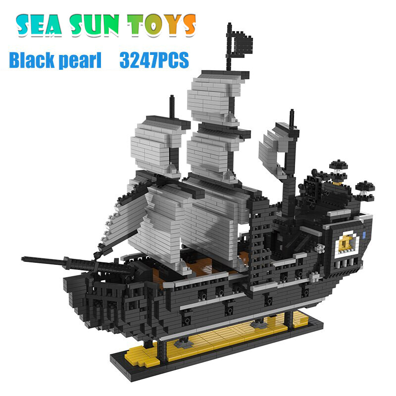 SEA & SUN Mini บล็อกโจรสลัดแคริบเบียนเรือใบเรือเพิร์ลสีดำ Queen Annes 3D รุ่น DIY Building บล็อก