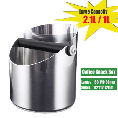 1L/2.1L Coffee Grind Knock Box Coffee Powder Residue Trash Can Coffee Knock Box Recycling Bucket Container Stainless Steel
