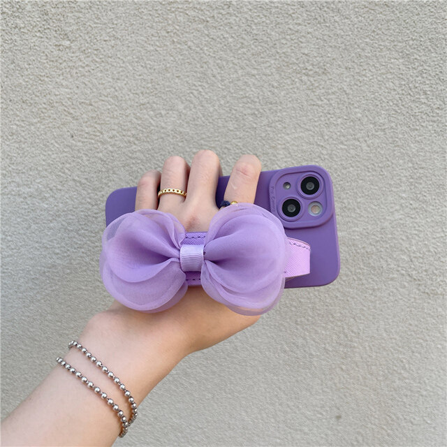 Ins Silk bowknot wrist strap holder phone case For iphone 13 12 11 Pro Max x xr xs Crossbody shoulder lanyard cover