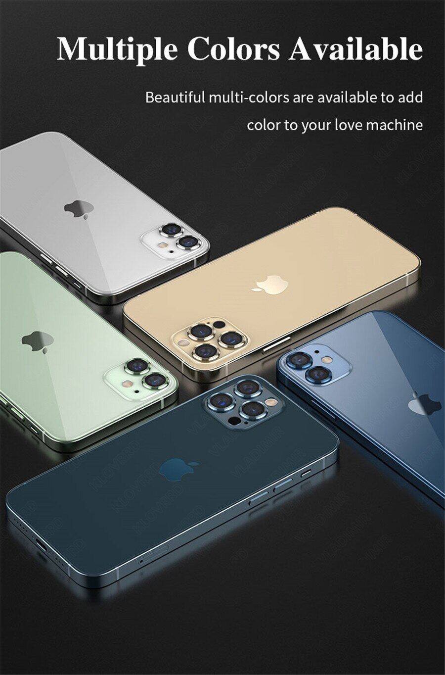 Ốp Bảo Vệ Màn Hình Ống Kính Máy Ảnh Phủ Toàn Bộ 3D Cho IPhone 13 Pro Max 12 Pro Max 12 Mini Kính Cường Lực Bảo Vệ Máy Ảnh + Ốp Vòng Kim Loại