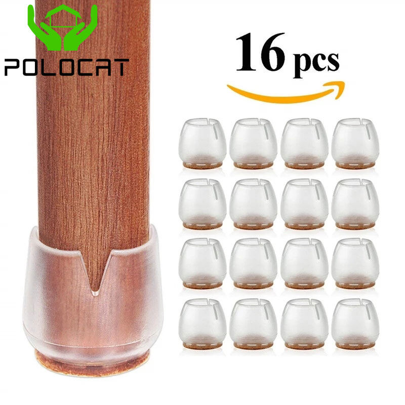 Polocat 16 pcs non-slip silicone chair leg caps, bottom foot cover pads, wooden table floor protectors, clear round cups