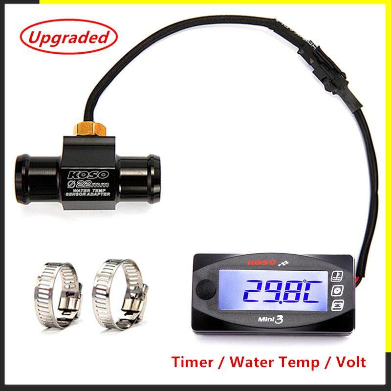 KOSO Motorcycle Water Thermometer Voltmeter Timer Mini3 LED Digital Water Temp 
